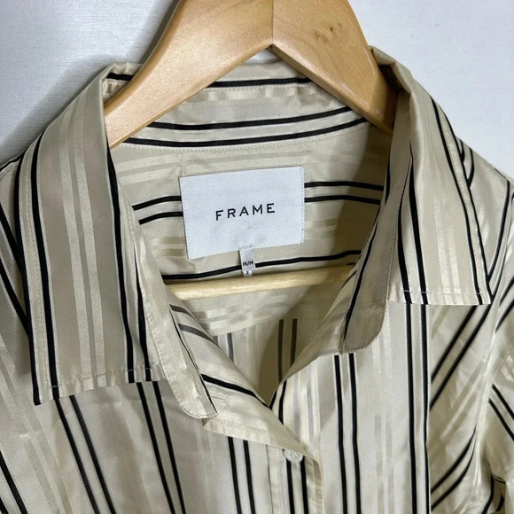 FRAME Striped 100% Silk Shirt Women's Dress Shirt - Size Medium - Picture 4 of 6
